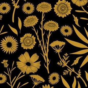 Mustard Wildflower Silhouettes in Black