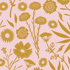 Mustard Wildflower Silhouettes Cotton Candy Pink