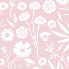 White Wildflower Silhouettes Cotton Candy Pink