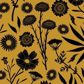 Black Wildflower Silhouettes in Mustard