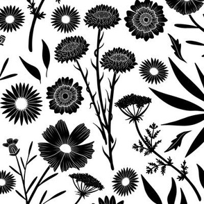 Black Wildflower Silhouettes in White