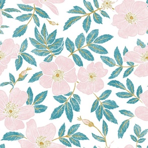 Wild Mountain Roses - extra large - pink, gold, and teal