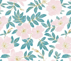 Wild Mountain Roses - extra large - pink, gold, and teal