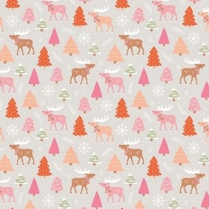 Reindeer woodland and Christmas trees in a winter wonderland boho holidays soft sand beige blush orange and pink for girls SMALL