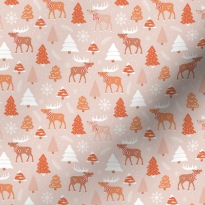 Reindeer woodland and Christmas trees in a winter wonderland boho holidays vintage seventies orange beige blush girls pastel SMALL