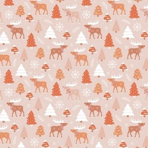 Reindeer woodland and Christmas trees in a winter wonderland boho holidays vintage seventies orange beige blush girls pastel SMALL
