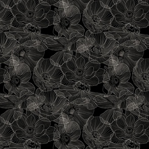 Anemones Line-art | 12 I Off white on Black 