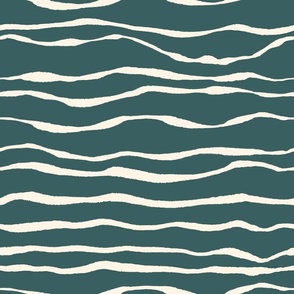  ocean waves teal green and beige - large scale