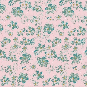 Block Print Mid Century Textured Flowers :The Petal Solids Coordinates: Joy  - Sugar Pink
