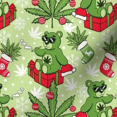 Cute cannabis bear Christmas light green