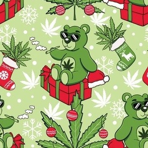 Cute cannabis bear Christmas light green