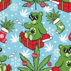 Cute cannabis bear Christmas blue