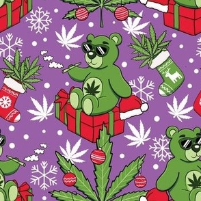 Cute cannabis bear Christmas purple