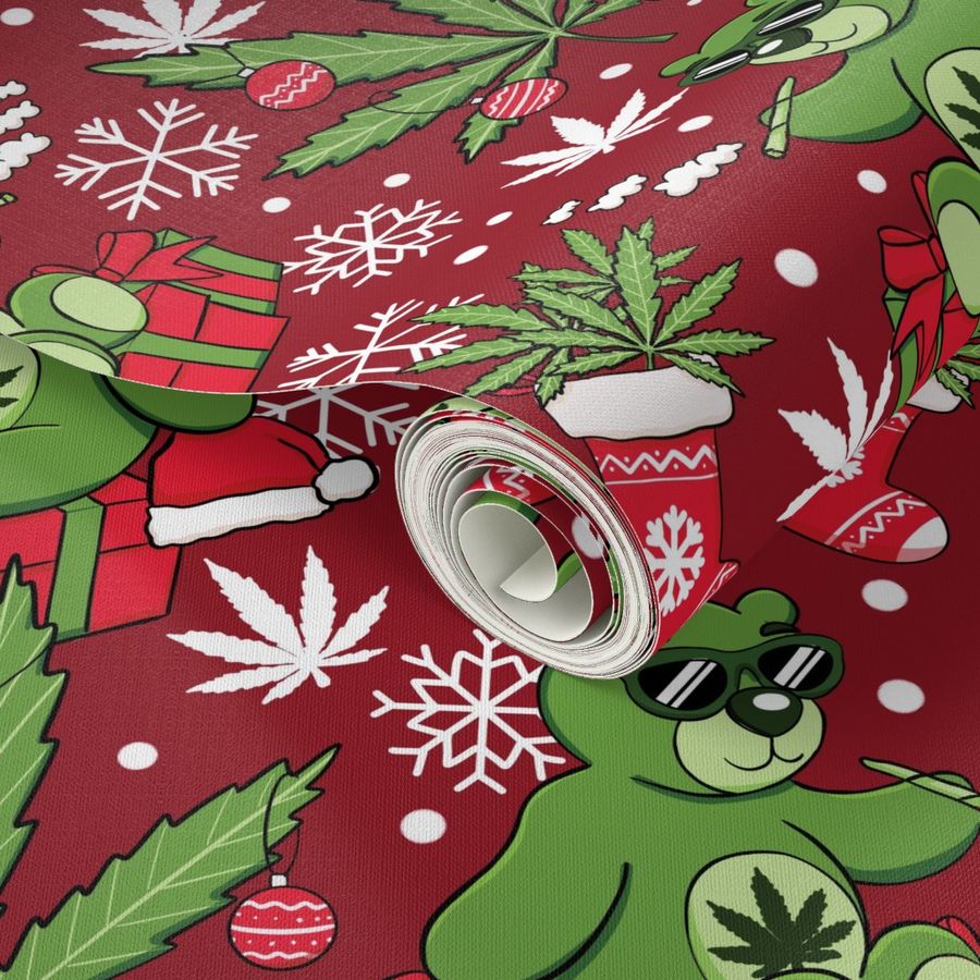 Cute cannabis bear Christmas red