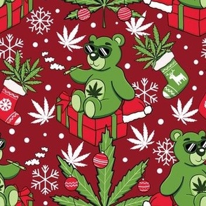 Cute cannabis bear Christmas red