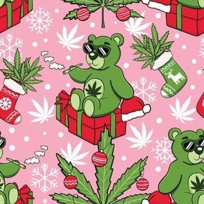 Cute cannabis bear Christmas pink