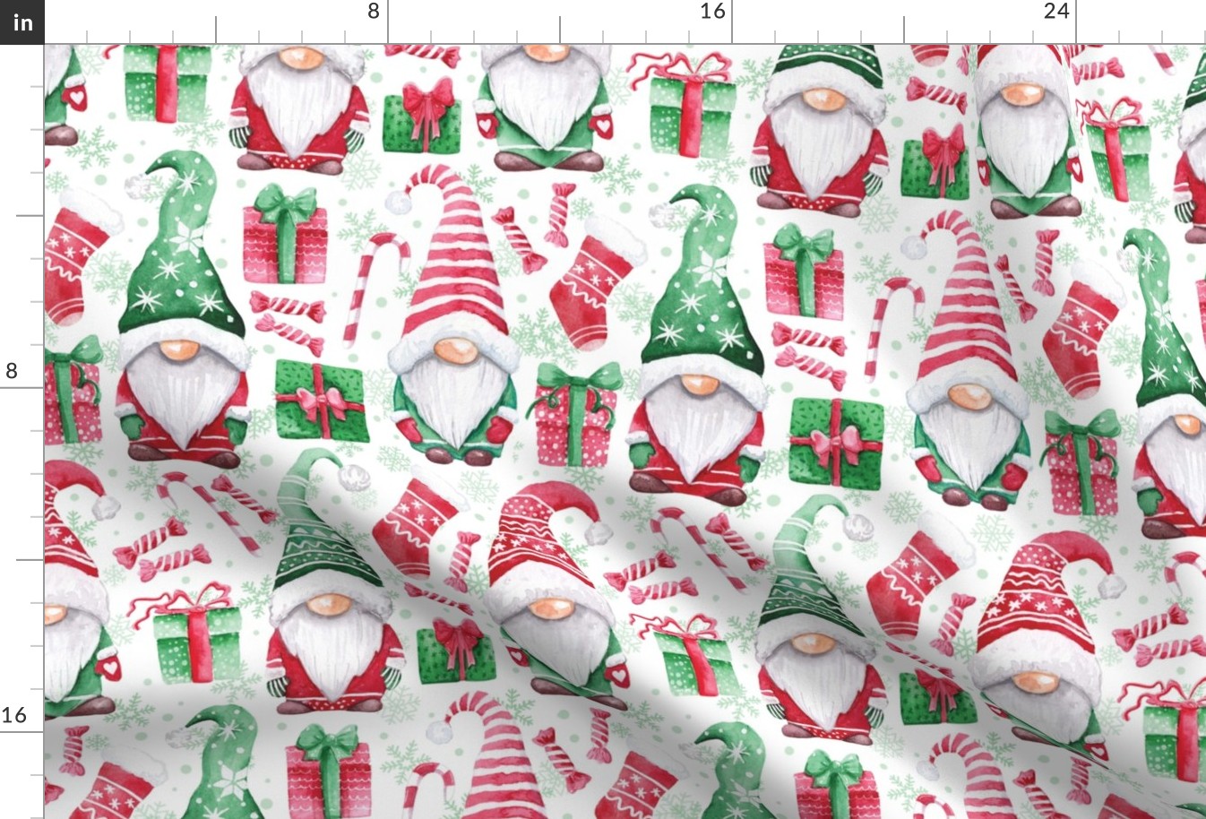 Watercolor Christmas gnomes white