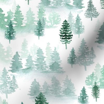 watercolor forest trees -Woodland, Winter, Christmas green