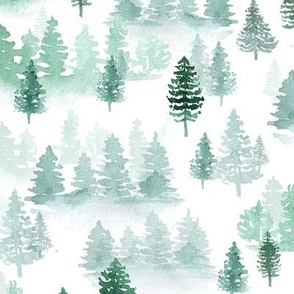 watercolor forest trees -Woodland, Winter, Christmas green