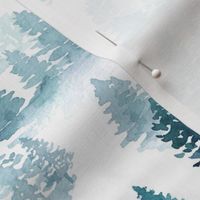 watercolor forest trees -Woodland, Winter, Christmas bluish green