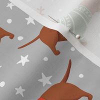 dachshund dog christmas fabric - dachshund fabric, christmas dog fabric, holiday fabric - gray