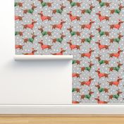 dachshund dog christmas fabric - dachshund fabric, christmas dog fabric, holiday fabric - gray