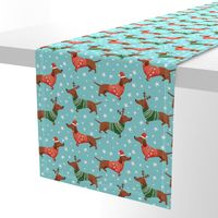 dachshund dog christmas fabric - dachshund fabric, christmas dog fabric, holiday fabric - blue