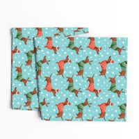 dachshund dog christmas fabric - dachshund fabric, christmas dog fabric, holiday fabric - blue