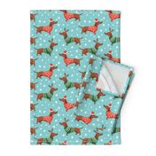 dachshund dog christmas fabric - dachshund fabric, christmas dog fabric, holiday fabric - blue