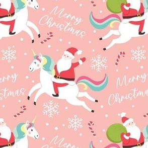 Santa riding unicorn funny christmas pink