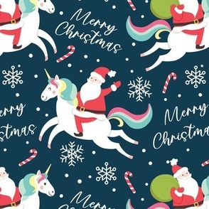 Santa riding unicorn funny christmas blue