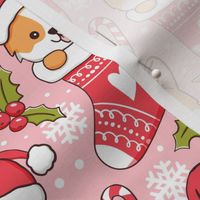 Cute Corgi Christmas stocking blush pink