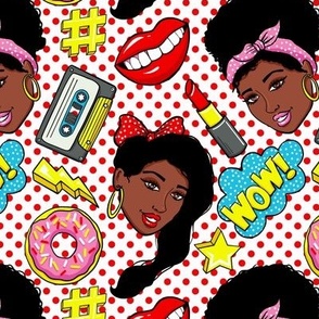 African American black girls pop-art retro  white red