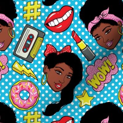 African American black girls pop-art retro  blue white