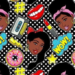 African American black girls pop-art retro  black white