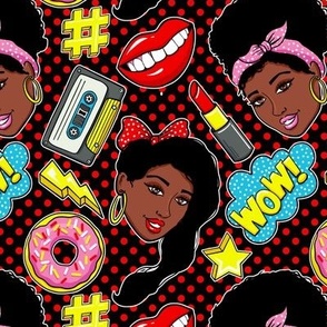 African American black girls pop-art retro  black red