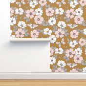 Golden 70s retro wild roses mustard jumbo 