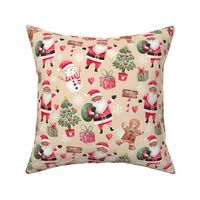 Cute watercolor black santa beige christmas fabric