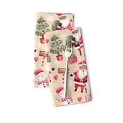 Cute watercolor black santa beige christmas fabric