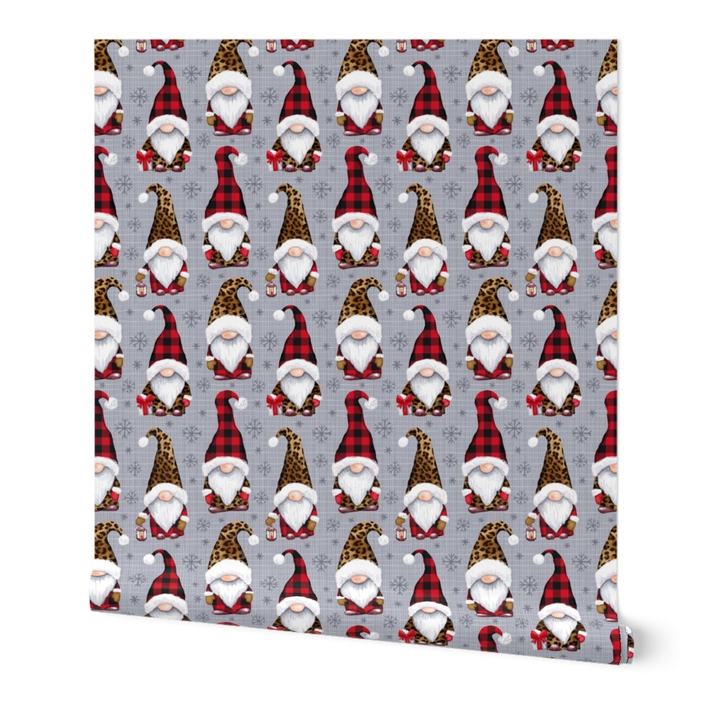 Leopard and plaid print Christmas gnomes gray