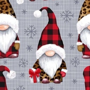 Leopard and plaid print Christmas gnomes gray