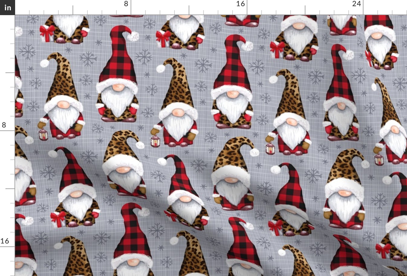 Leopard and plaid print Christmas gnomes gray