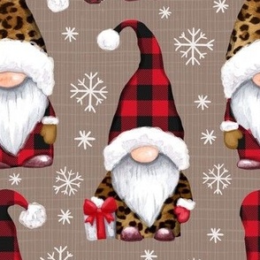 Leopard and plaid print Christmas gnomes nougat