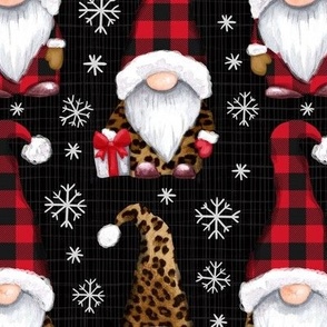 Leopard and plaid print Christmas gnomes black