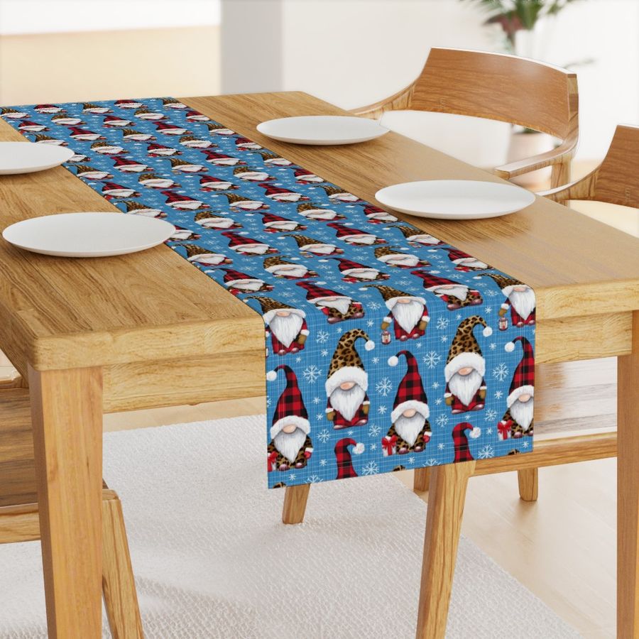 Leopard and plaid print Christmas gnomes blue