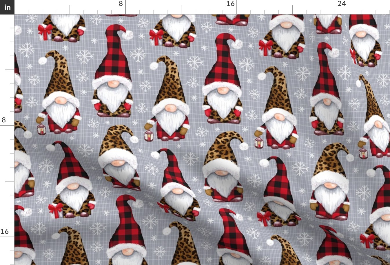 Leopard and plaid print Christmas gnomes gray 2