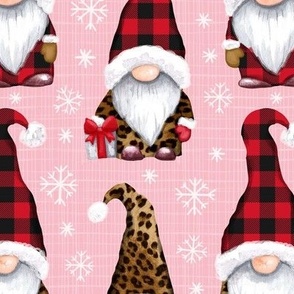 Leopard and plaid print Christmas gnomes blush pink