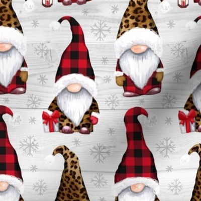 Leopard and plaid print Christmas gnomes wood