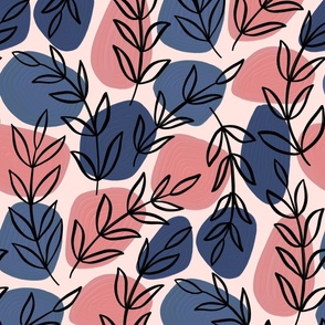 Leaves and Pebbles | Navy and Coral
