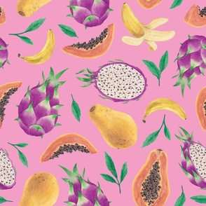 Tropical fruit (large scale, pink background)